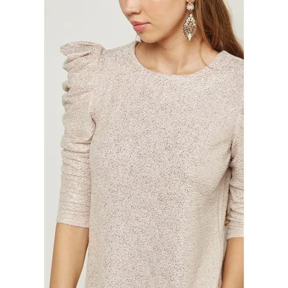 dress shirt puff gold beige ivory dress outfit - Picture 4 of 10